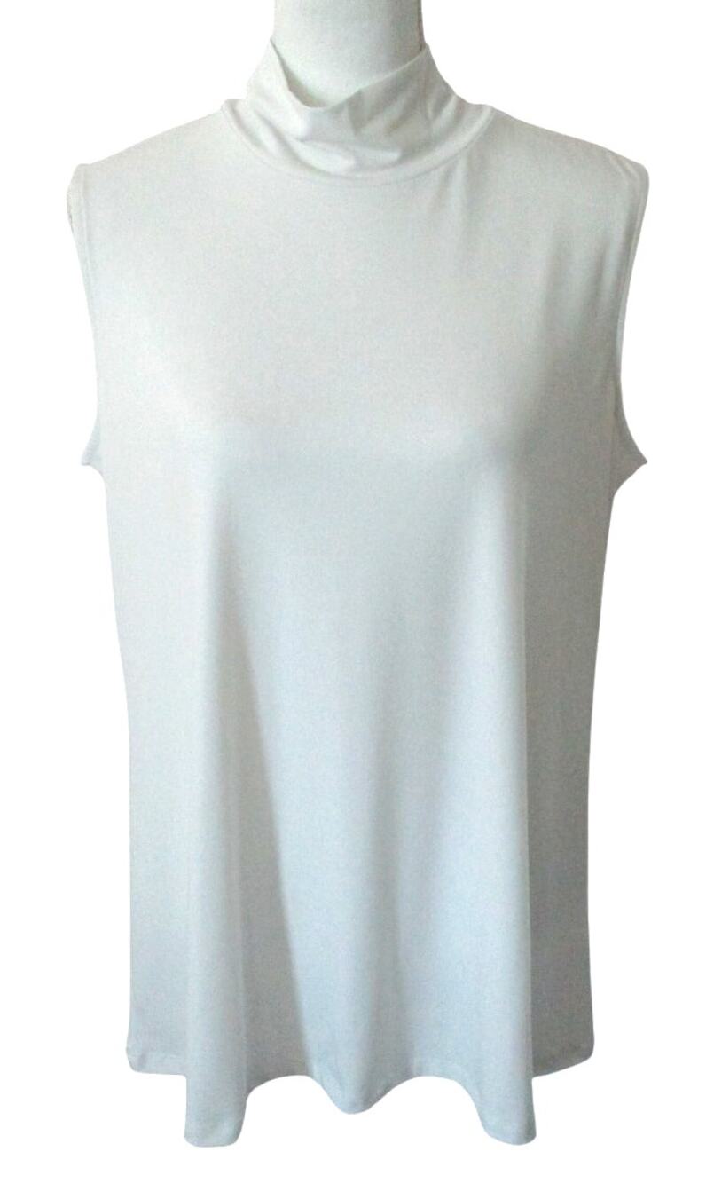 Susan Graver Women's White Sleeveless Mock Turtleneck Stretch Knit Shirt Size L.